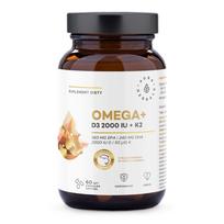 Aura Herbals Omega+ vitaminas D3 2000 TV + K2 MK-7 - 60 kapsulių