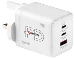 Skross Maitinimo įkroviklis Combo+ 100W JK GaN PD Įkroviklis 2x USB-C 1x USB-A Baltas