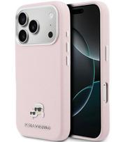 Rožinis dėklas Apple iPhone 17 Pro Max telefonui "Karl Lagerfeld PU Karl and Choupette Heads Pins MagSafe Case"