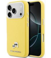 Geltonas dėklas Apple iPhone 17 Pro telefonui "Karl Lagerfeld PU Karl and Choupette Heads Pins MagSafe Case"
