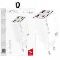 Greitas tinklo įkroviklis 2x USB-C + 2x USB 70W GaN baltas VIDVIE PLE222 4 viename