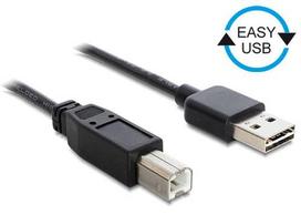 Delock EASY-USB 2.0 Cable, USB-A Male to USB-B Male (black, 2 meters, USB-A Male reversible)