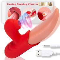 2in1 klitorio stimuliatorius ir vibratorius LIVMAN E300 - tikroviškai atrodantis liežuvėlis su 10 vibracijos ir 10 siurbimo režimų
