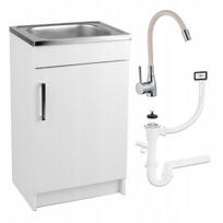 Virtuvine spintele 50x40 cm balta su plienine kriaukle elastiniu smelio spalvos maisytuvu ir sifonu