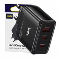 Boste tinklo įkroviklis, 3 prievadai USB-C USB-A 65W QC PD saugus maitinimo blokas
