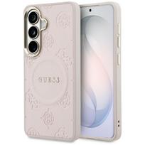 Guess dėklas Saffiano Peony Embossed Ring MagSafe skirtas Samsung Galaxy S26 rožinis
