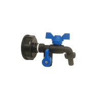 IBC Rutulinis plastikinis ventilis ½, 2 x ¾“ su pajungimu žarnai 5/8“ (16mm)