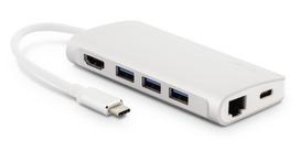 Jungčių stotelė LMP USB-C mini Dock USB-C male, SD/MicroSD/HDMI/3 x USB/RJ-45/USB-C female, sidabro sp.
