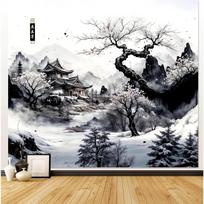 Japonijos gobelenasVyšnių žiedų sieninis gobelenasJuoda ir balta fono drobėJaponijos sienos menas Anime vyšnių žiedų medis Sienos dekoras 74x94cm(29x37in)