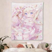 Cute Cat Ear Girl Wall Tapestry Hippie Flower Wall Hanging for Dorm Room Home Wall Art Decor 74x94cm(29x37in)