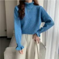 Fungus Edge Half Turtleneck Sweater for Women Autumn Inner Layering Shirt New Top Winter S povo mėlyna spalva
