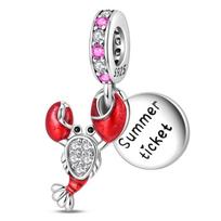 Original Copper Charms Beads Blue Crab Red Lobster Charms Pendant For Women Fine Diy Bracelet Jewelry Gifts