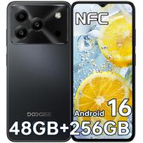 DOOGEE Note56Plus Andriod 16 Atrakintas telefonas, 48GB+256GB/2TB Išmanusis telefonas, Aštuonių branduolių 6.56 HD+ 90Hz Mobilusis 6150mAh,50MP+8MP, Mobilusis telefonas 8.45mm Itin plonas juoda