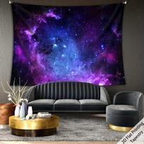 VIKAMA Purple and Blue Nebula Tapestry with Dreamy Galaxy Stars for Bedroom Living Room Decor Aesthetic Cyber Healing Wall Art 74x94cm(29x37in)