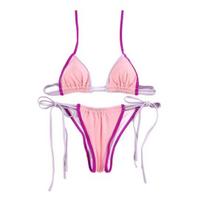 2 vnt./kompl. Moteriškas maudymosi kostiumėlio komplektas su petnešėlėmis, su lankeliais, be paminkštinimo, rauktas, aukštu liemeniu, bikinis S rožinė