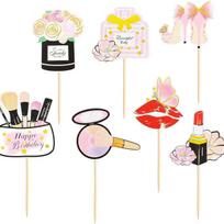 7PCS Makeup Cupcake Toppers Glitter Cosmetics Lipstick Eyelashes Cake Picks Queen Perfume Eyelash Diamond Brush Cake Topper Set