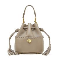Karvės odos kibiro formos rankinė Natūralios odos moteriška rankinė Kutai Nišinė Raišteliu Užsegama Vienos peties Crossbody rankinė One Size chaki