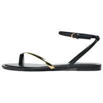 Zara Flat Metallic Strap Flip Flop Sandals Black Gold Women 1620610800 36
