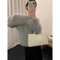 Soft and Waxy Long Hair Rabbit Velvet Korean New Winter Round Neck Loose Solid Color Sweater for Women S pilka spalva