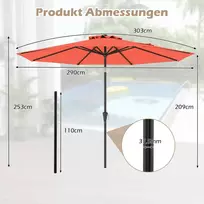 Lauko skėtis 303x253cm., oranžinės/juodos spalvos