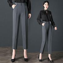 Office Lady Fashion Slim Pencil Pants Spring Autumn New Women High Waist Elastic Solid Pocket Straight Korean Casual Trousers S pilka spalva