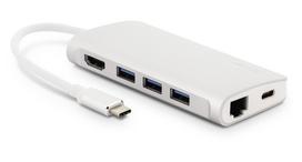Jungčių stotelė LMP USB-C mini Dock USB-C male, SD/MicroSD/HDMI/3 x USB/RJ-45/USB-C female, sidabro sp.