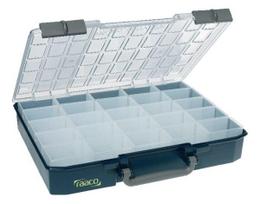 Dėžutė smulkioms detalėms 413×330×79 mm, 13 l, mėlynas polipropilenas, 25 skyriai, Carry-Lite 80 (Raaco) 136327