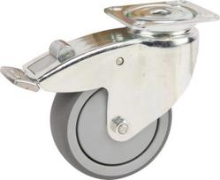 Sukamasis ratukas, guminis ratukas: skersmuo 100x32mm, su stabdžiu, plokštelinis tvirtinimas: 77x67mm, apkrova: 100kg, Tente 2477PJP100P50