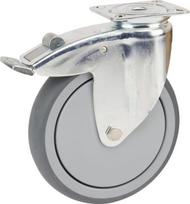Sukamasis ratukas, guminis ratukas: skersmuo 125x32mm, su stabdžiu, plokštelinis tvirtinimas: 77x67mm, apkrova: 100kg, Tente 2477PJP125P50