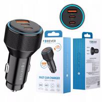 Automobilinis įkroviklis 3 viename 2x USB-C 1x USB-A 66W juodas PD QC