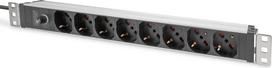 Digitus Socket strip with aluminum profile and back-up fuse, 8-way Italian output, 2 m cable IEC C14 plug