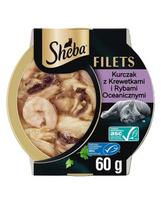 SHEBA Filets Šlapias kačių maistas su vištiena, žuvimi ir krevetėmis, 60 g, 10 + 6 nemokamai