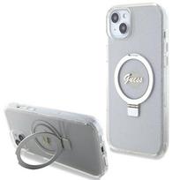 Apple iPhone 15 Plus Guess dėklas Ring Stand Script Glitter MagSafe (GUHMP15MHRSGSD) skaidrus