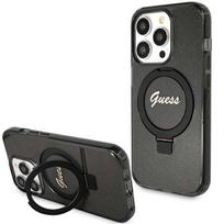 Apple iPhone 15 Pro Max Guess dėklas Ring Stand Script Glitter MagSafe (GUHMP15XHRSGSK) juodos spalvos