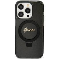 Guess GUHMN61HRSGSK iPhone 11 / Xr 6.1″ juodos spalvos dėklas Ring Stand Script Glitter MagSafe