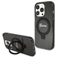 Guess GUHMP14XHRSGSK iPhone 14 Pro Max 6.7″ czarny/juodos spalvos dėklas Ring Stand Script Glitter MagSafe
