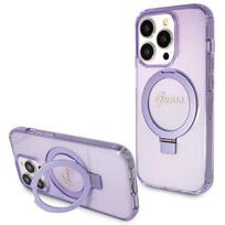 Apple iPhone 14 Pro Max Guess dėklas Ring Stand Script Glitter MagSafe (GUHMP14XHRSGSU) violetinės spalvos