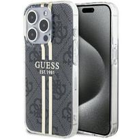iPhone 15 Pro Guess dėklas IML 4G Gold Stripe (GUHCP15LH4PSEGK) juodos spalvos