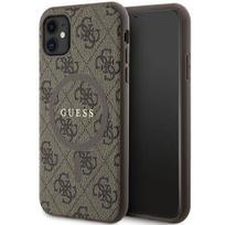 Apple iPhone 11 Guess dėklas 4G Collection odinis Metal Logo MagSafe (GUHMN61G4GFRW) rudos spalvos