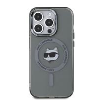 Karl Lagerfeld IML Choupette Head Metal Frame MagSafe dėklas telefonui iPhone 15 Pro Max juodos spalvos