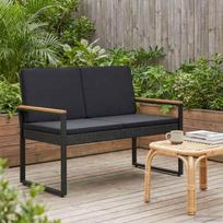 Lauko suolas su pagalve Juoda 107 x 61 x 80 cm poliratanas