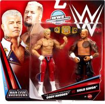 Figūrėlių rinkinys Mattel WWE Main Event Showdown The American Nightmare Cody Rhodes VS Solo Sikoa, 2 vnt., juoda sp./raudona sp.
