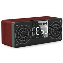 Garso kolonėlės, medinis laikrodis Bluetooth garsiakalbis | 6W nešiojamasis įmontuotas mikrofonas | Technologija atitinka kaimišką stilių, raudoną medieną