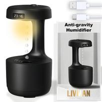 USB maitinamas oro drėkintuvas LIVMAN LZ599 su antigravitaciniu lašelių efektu, LED laikrodžiu ir šiltos šviesos naktiniu žibintuvėliu bei 600ml vandens baku