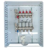 Grindinio šildymo kolektorius 4 kontūrų su terminėmis pavaromis NC AC230V ir debitomačiais