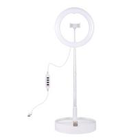 LED žiedinė lempa 26cm, su stovu iki 138cm, su telefono laikikliu, USB
