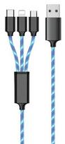 2GO 3in1 USB LED Cable blue Micro-USB, Lightning, USB-C 1.5m