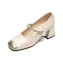 French Mary Jane Shoes One Strap Temperament New Chinese National Style Small High Heeled Single Shoes 35 abrikosas