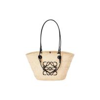 Loewe pintas krepšys, resort stiliaus, iš palmių pluošto ir odos, vidutinio dydžio, moteriška rankinė, smėlio spalvos, juoda A223T43X02-2165 Basic Set (Bag+Dust Bag)