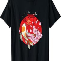 Koi Fish  Carp Nishikigoi Sakura Cherry Blossom T-Shirt(7) S juoda
